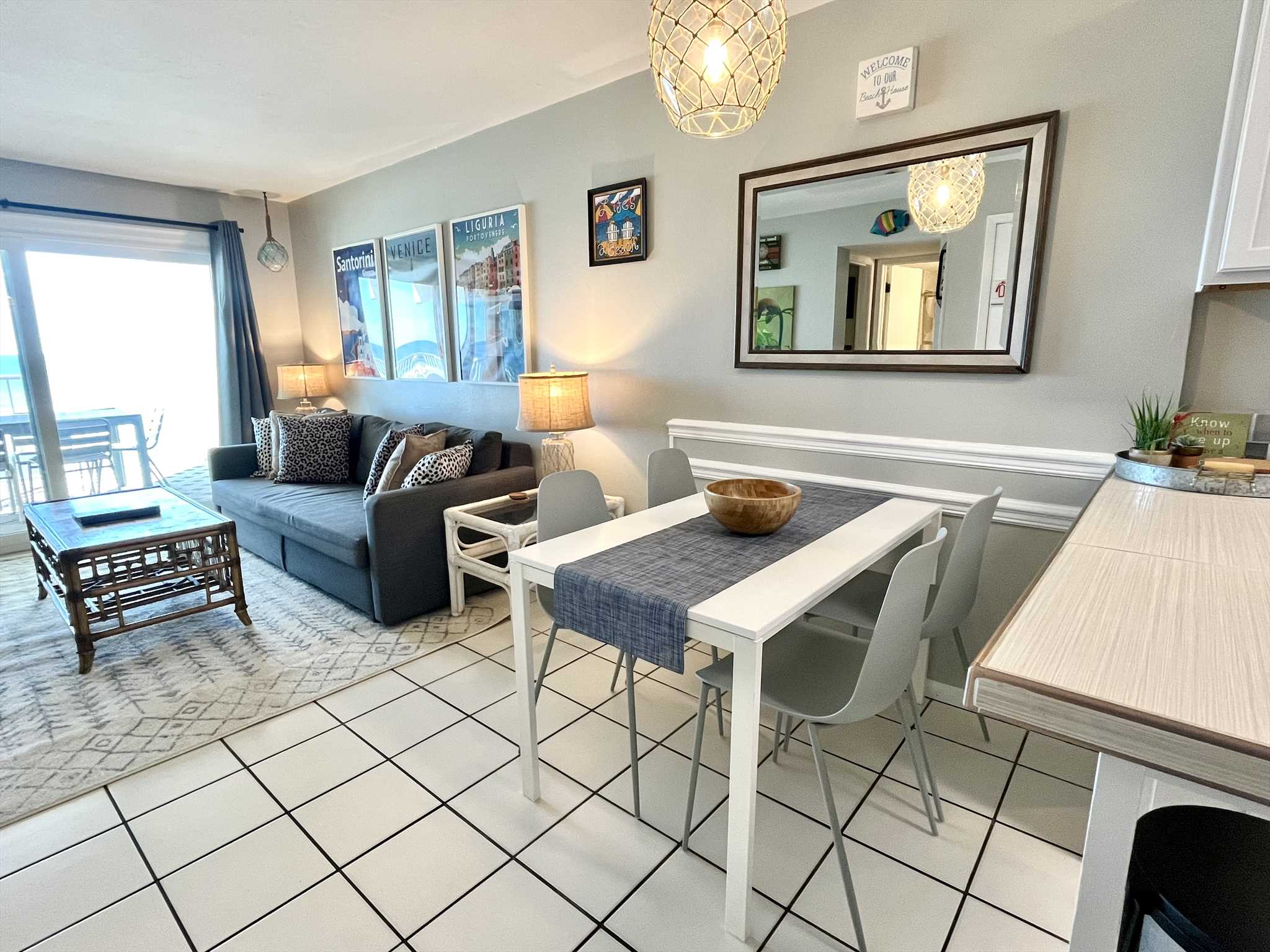 Dining table and chairs with bar seating