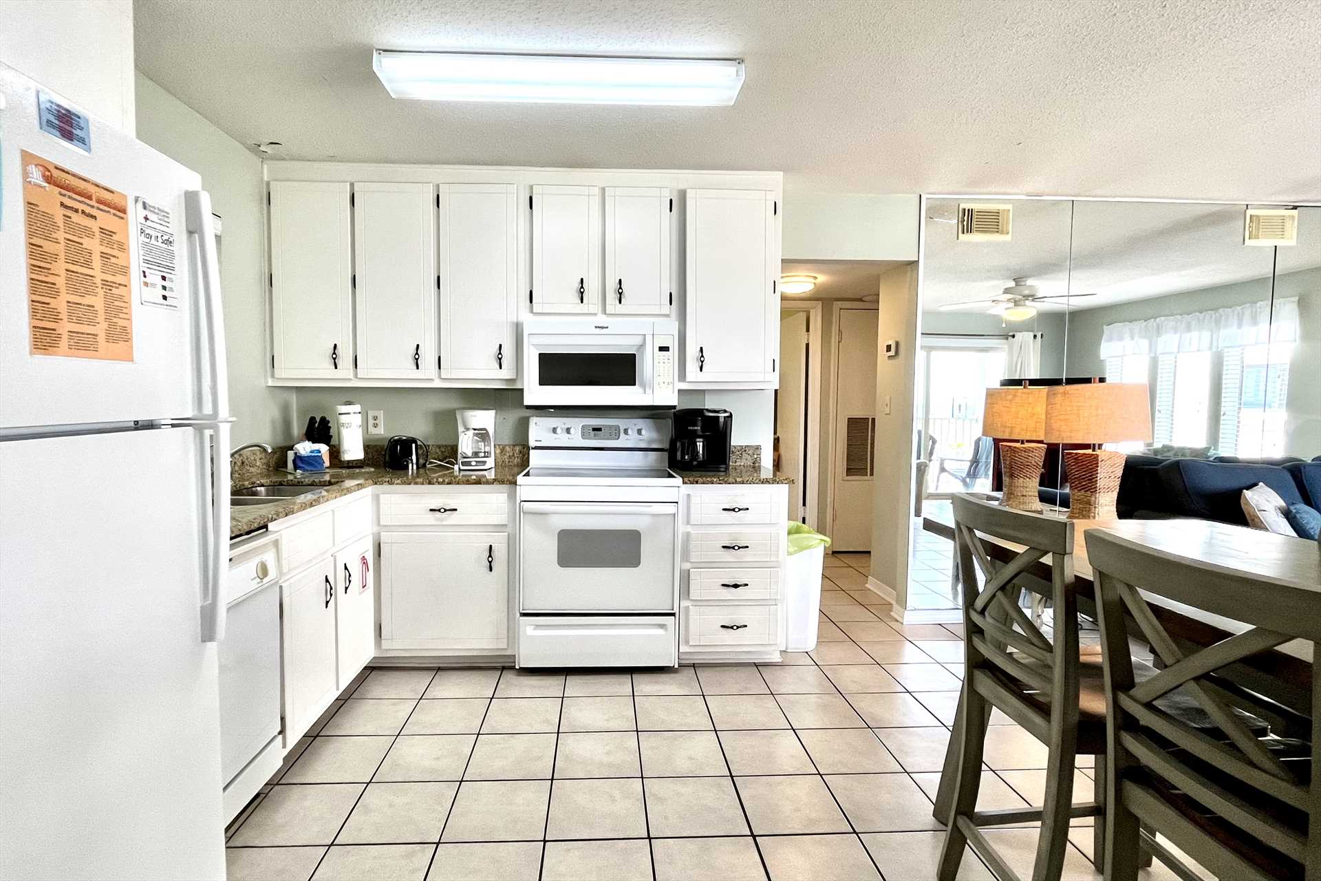 Fully equipped kitchen with granite countertops