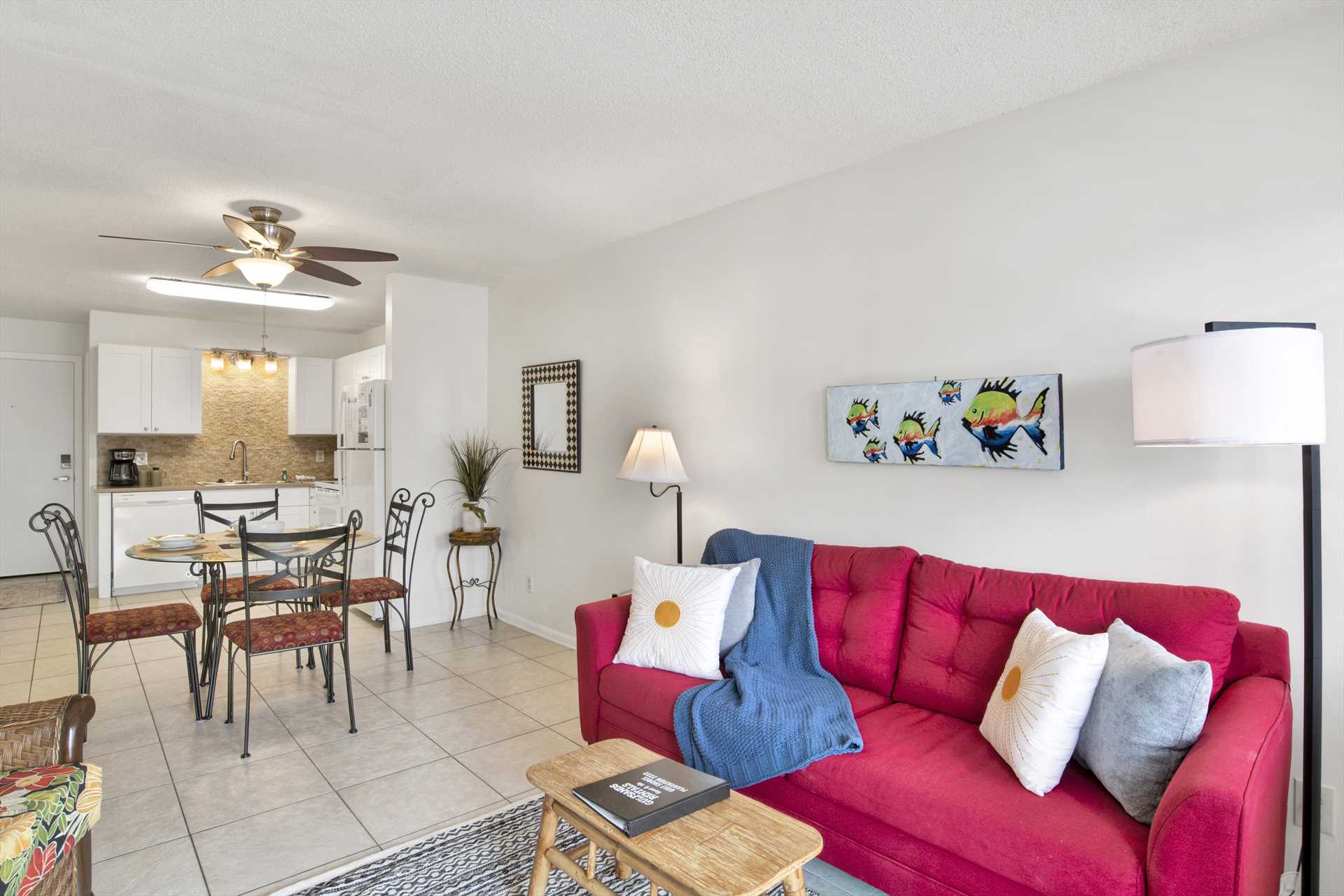 Living room sofa offers the perfect spot to sit back and rel