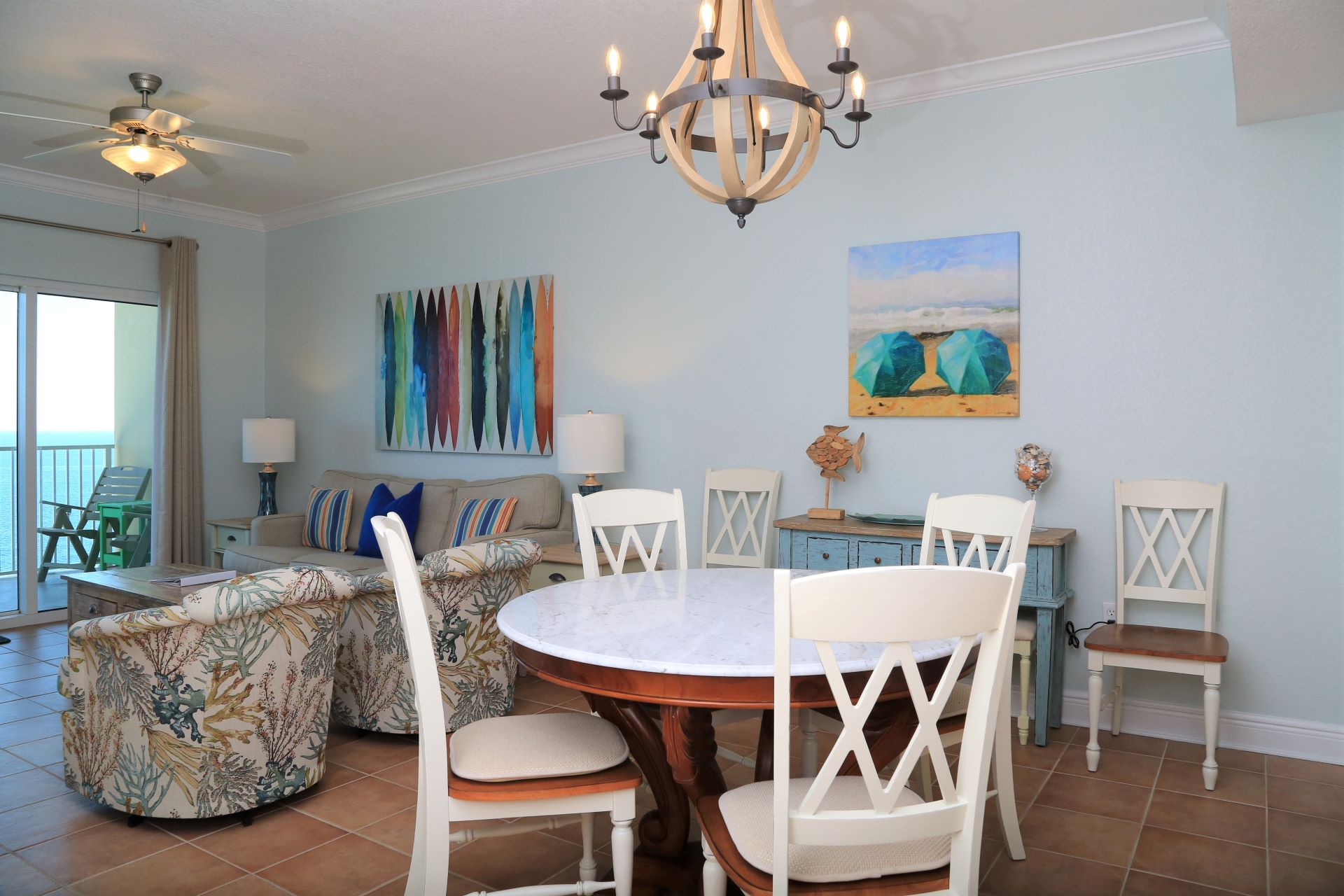 Open dining and living area