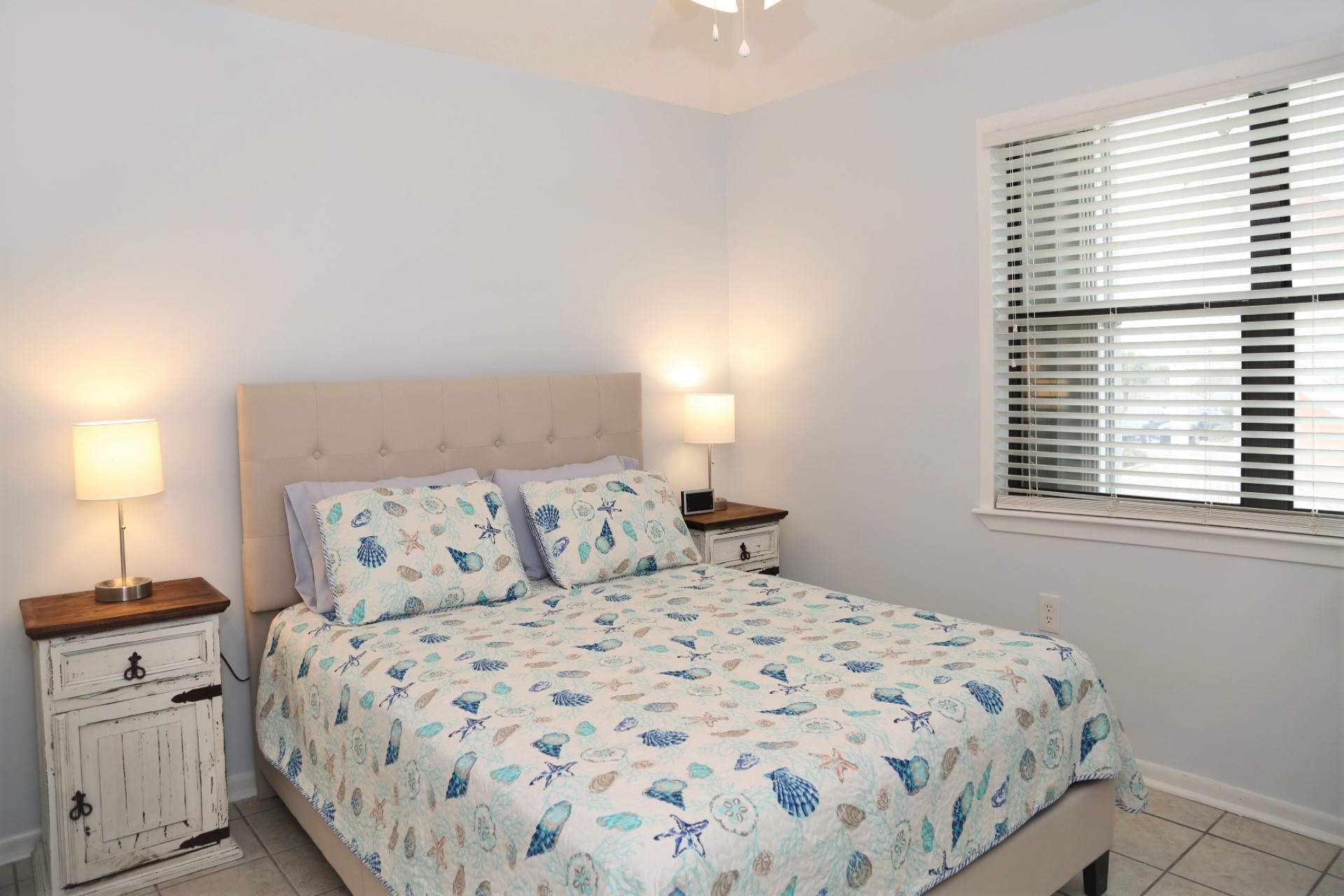 The first floor bedroom with Queen-sized bed.