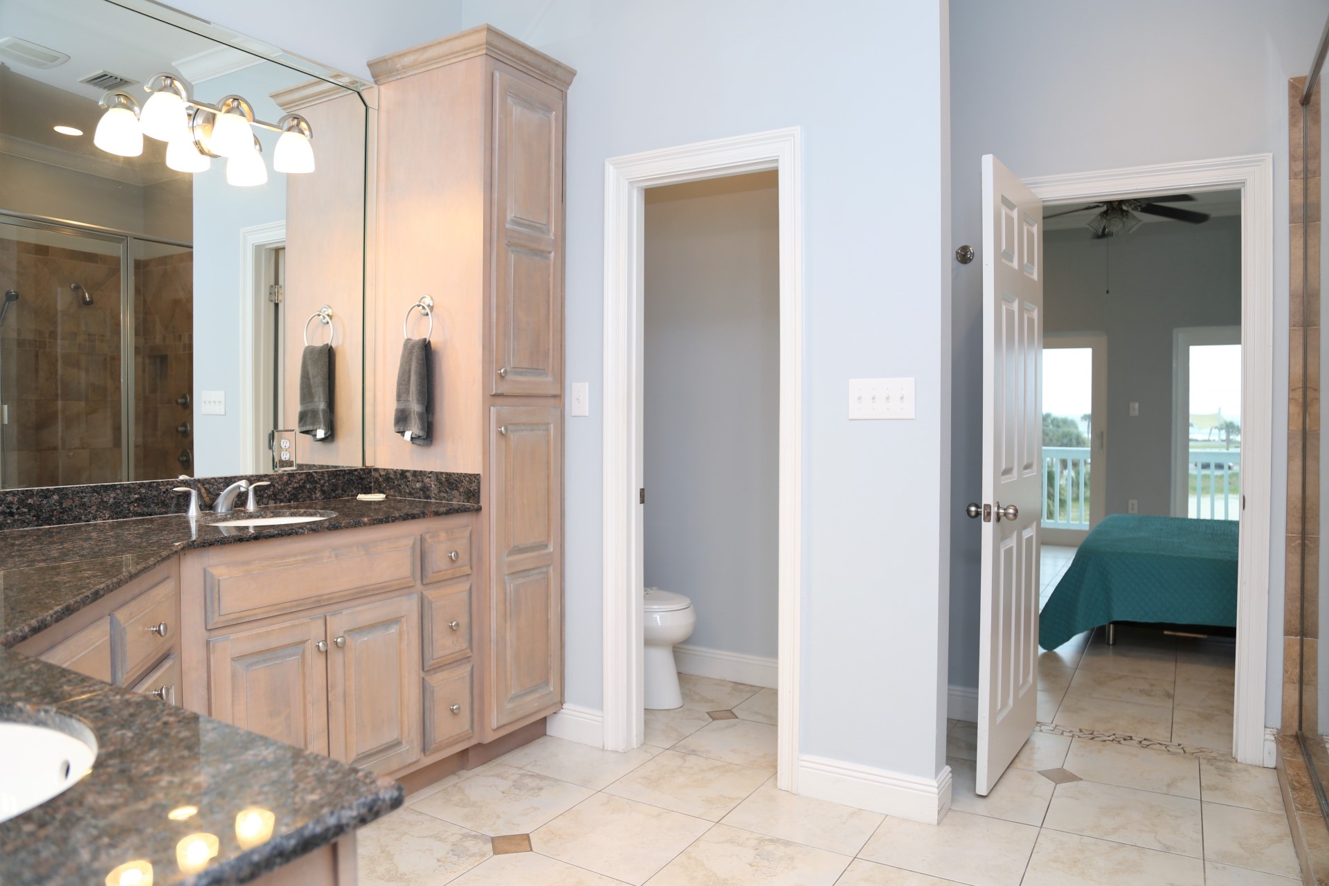 Large master bathroom with large double vanity, separate ste