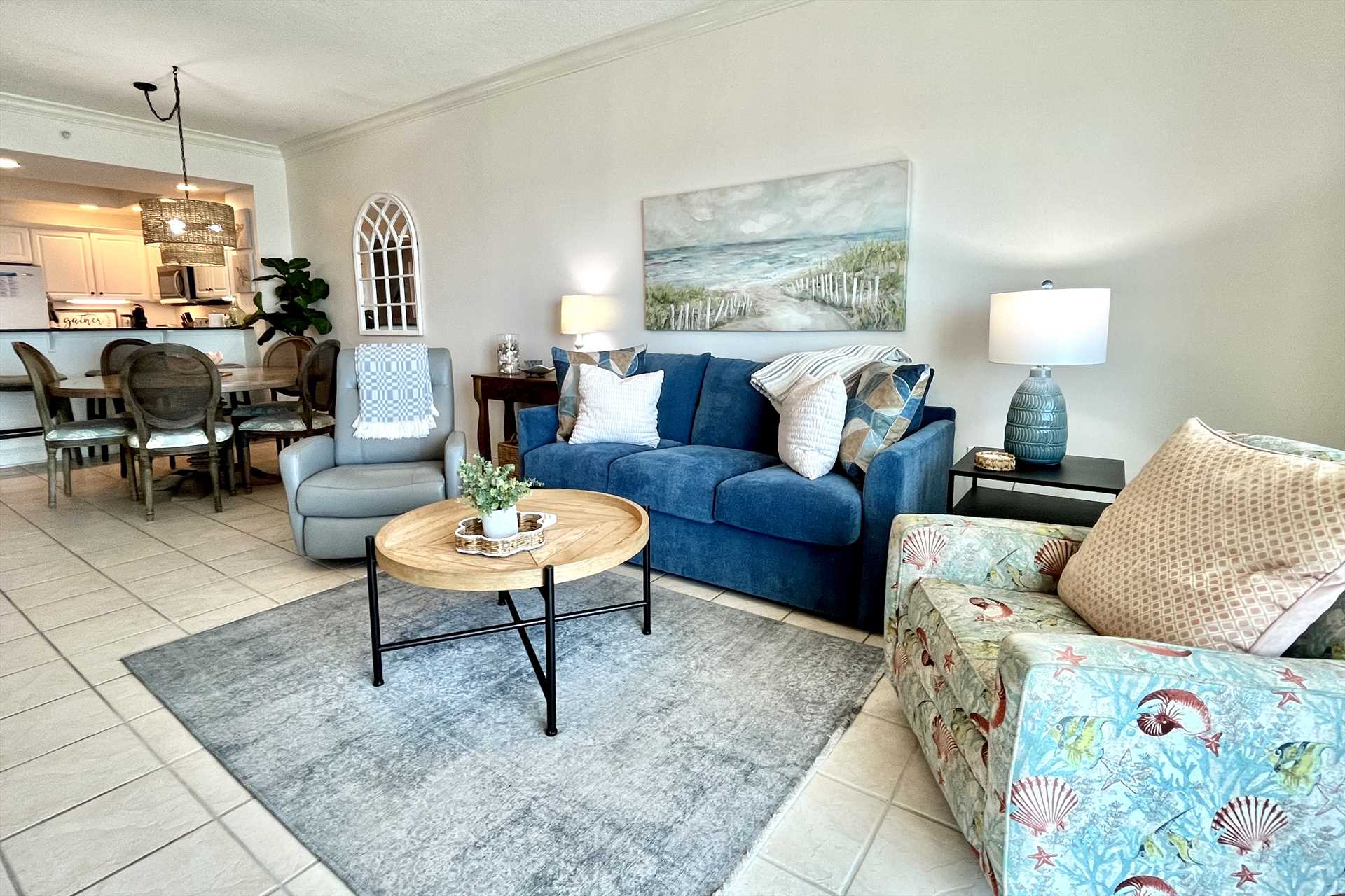 The living room provides ample seating to kickback and relax
