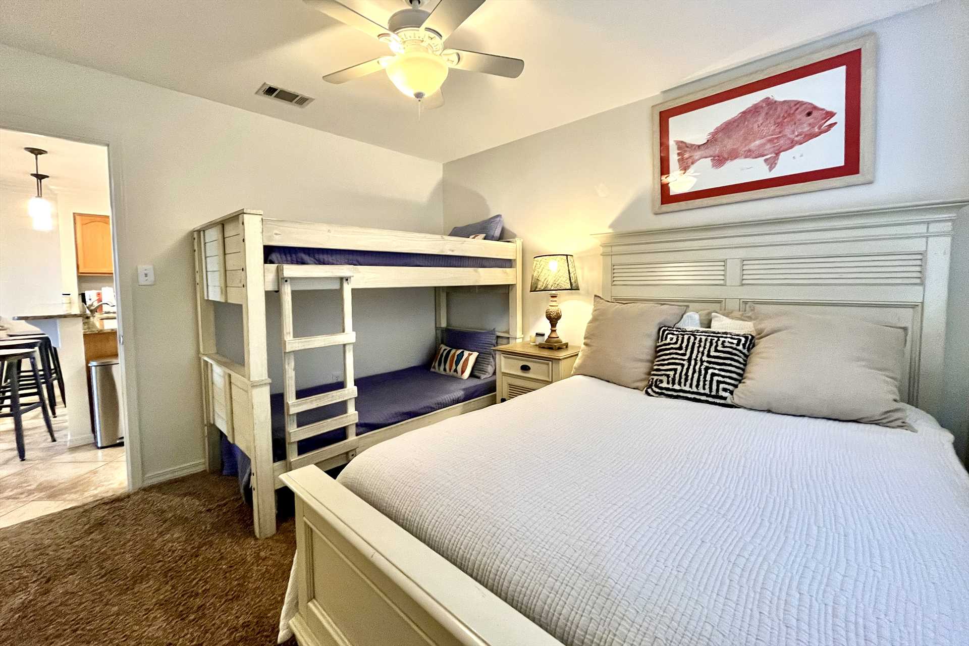 The second bedroom includes a twin bunkbed 