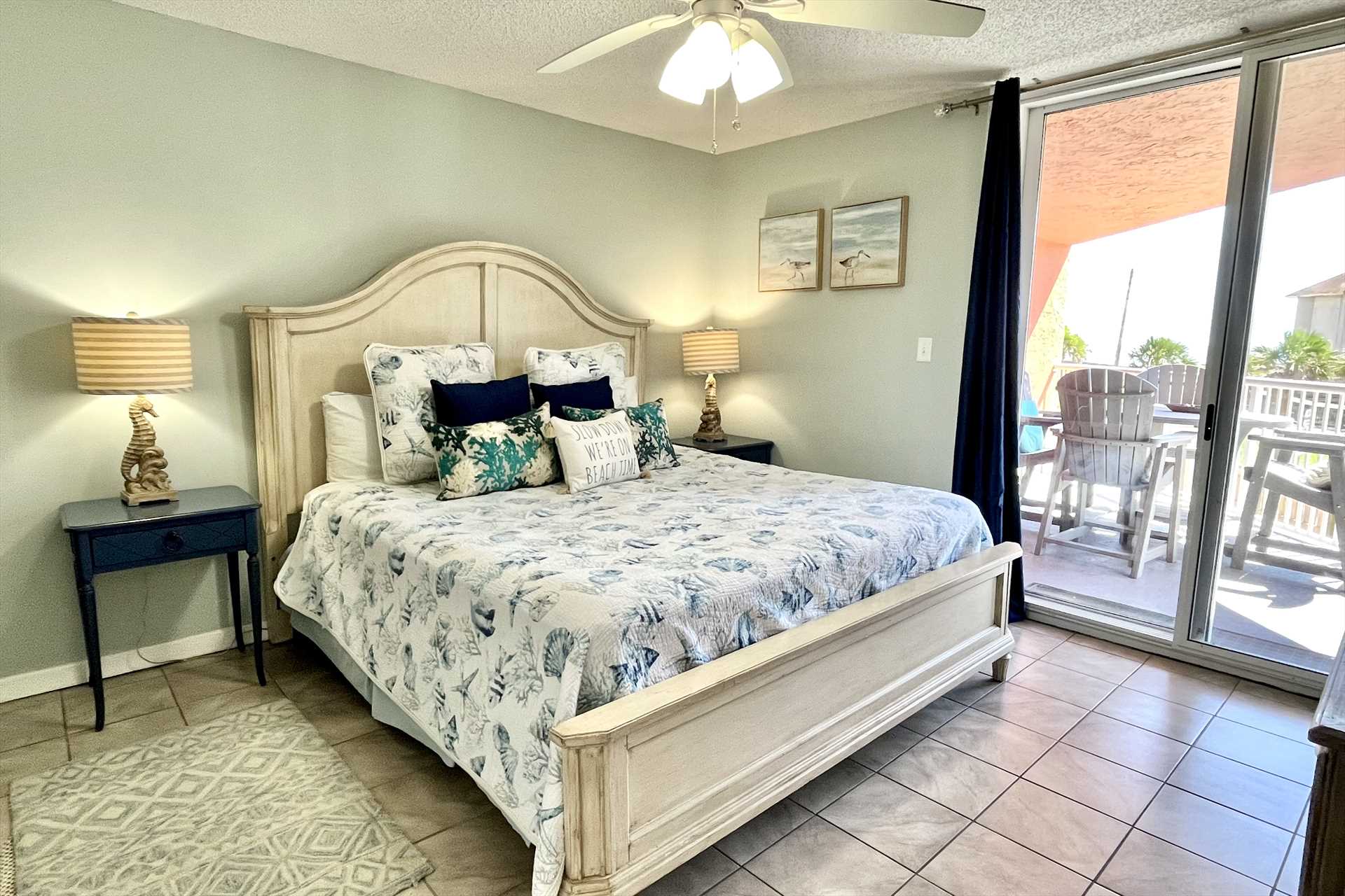 The primary bedroom includes a king size bed.