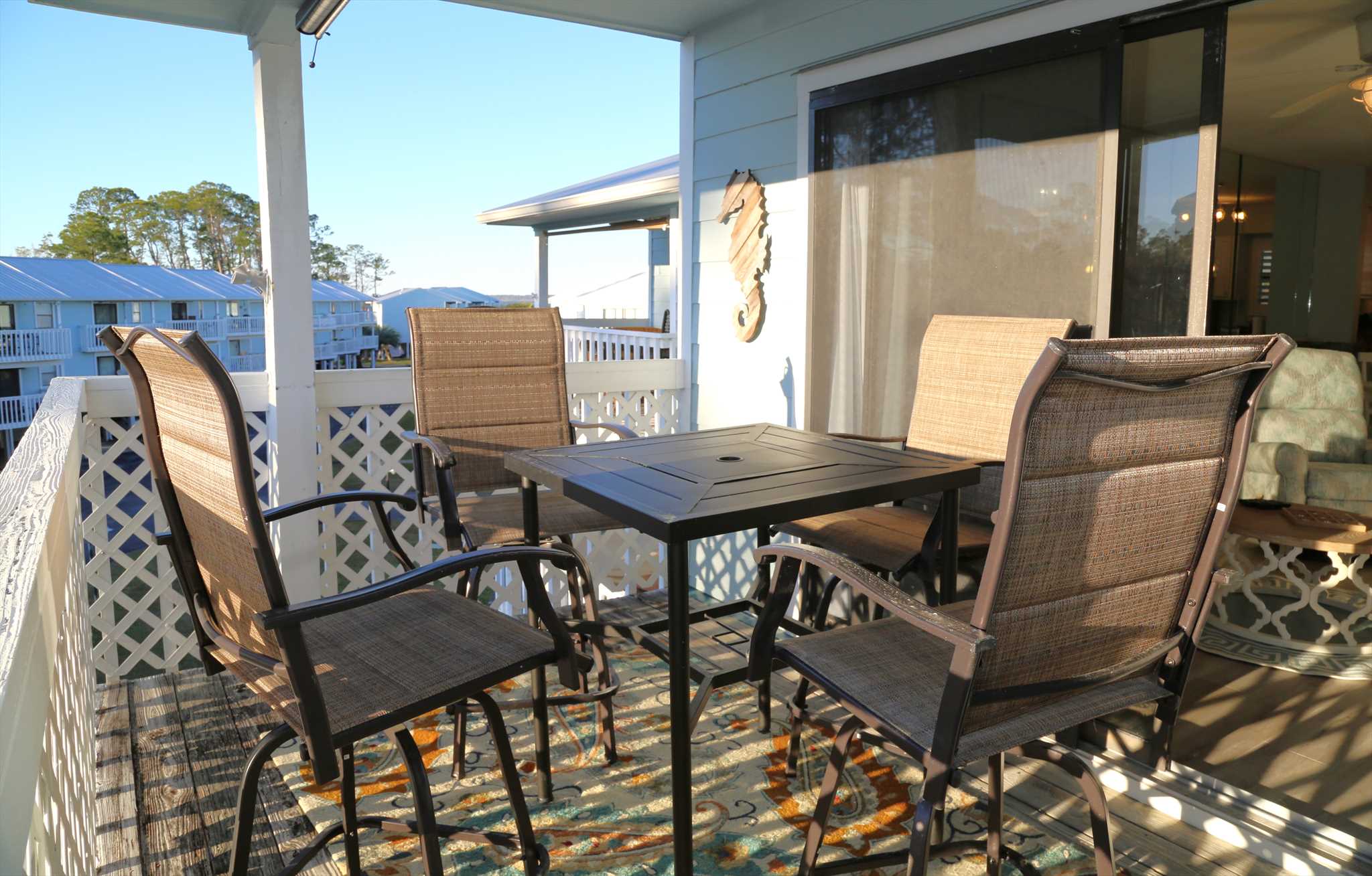 Private balcony includes table 