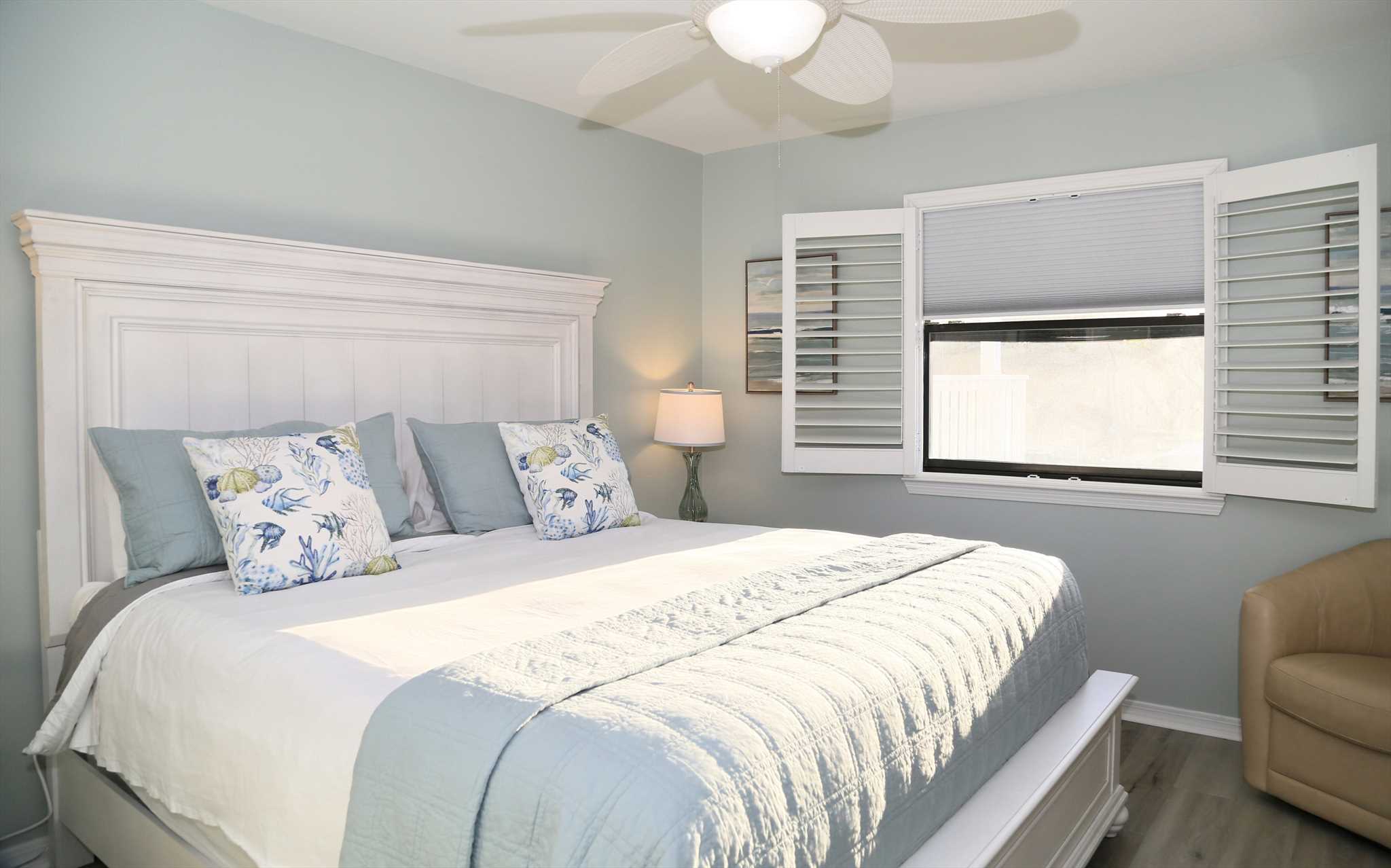 The main bedroom with a king-size bed.