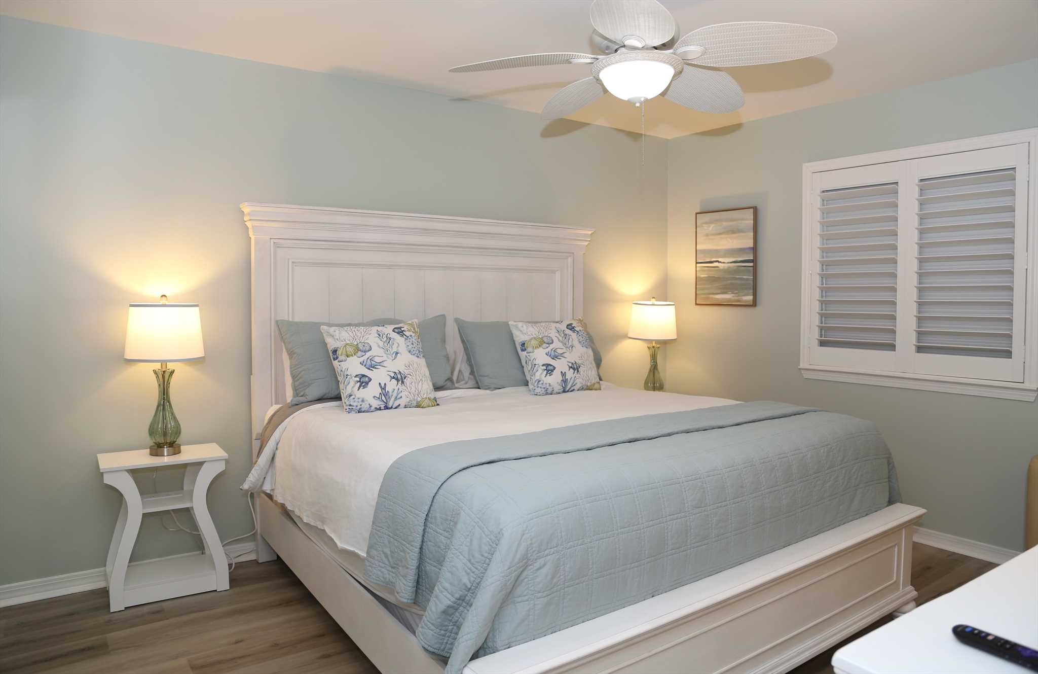 The primary bedroom with attached bathroom.