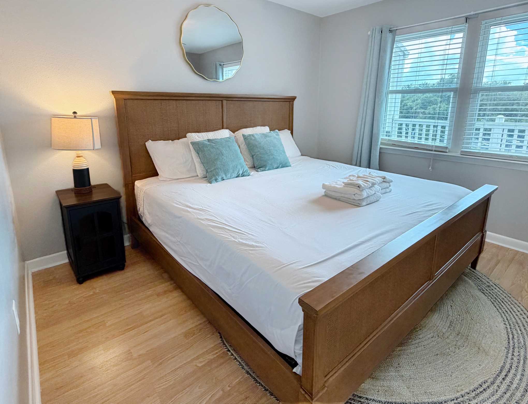 Comfy king-size bed in the guest bedroom.