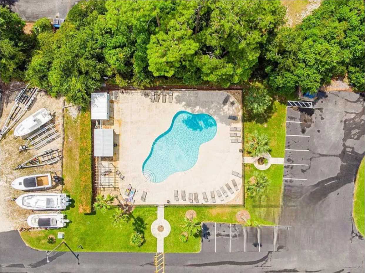Bay View aerial pool view