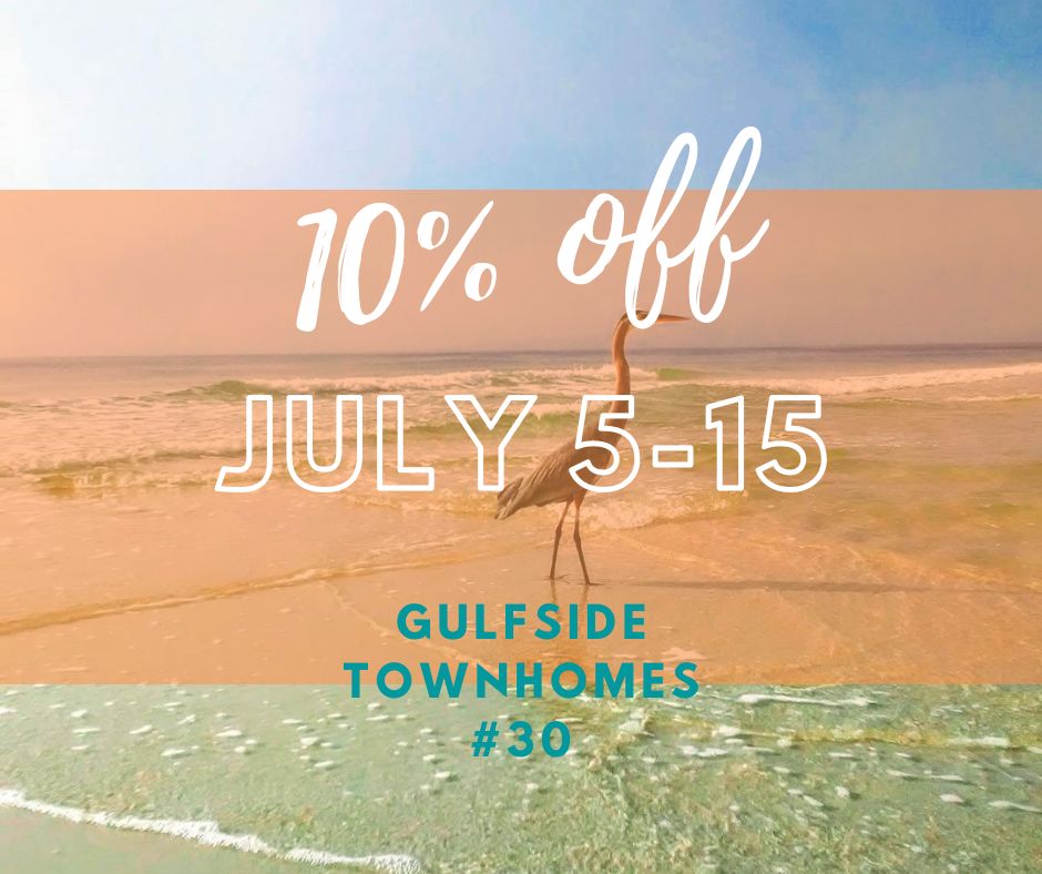 A banner for Guldsands Rentals for 10% off July bookings