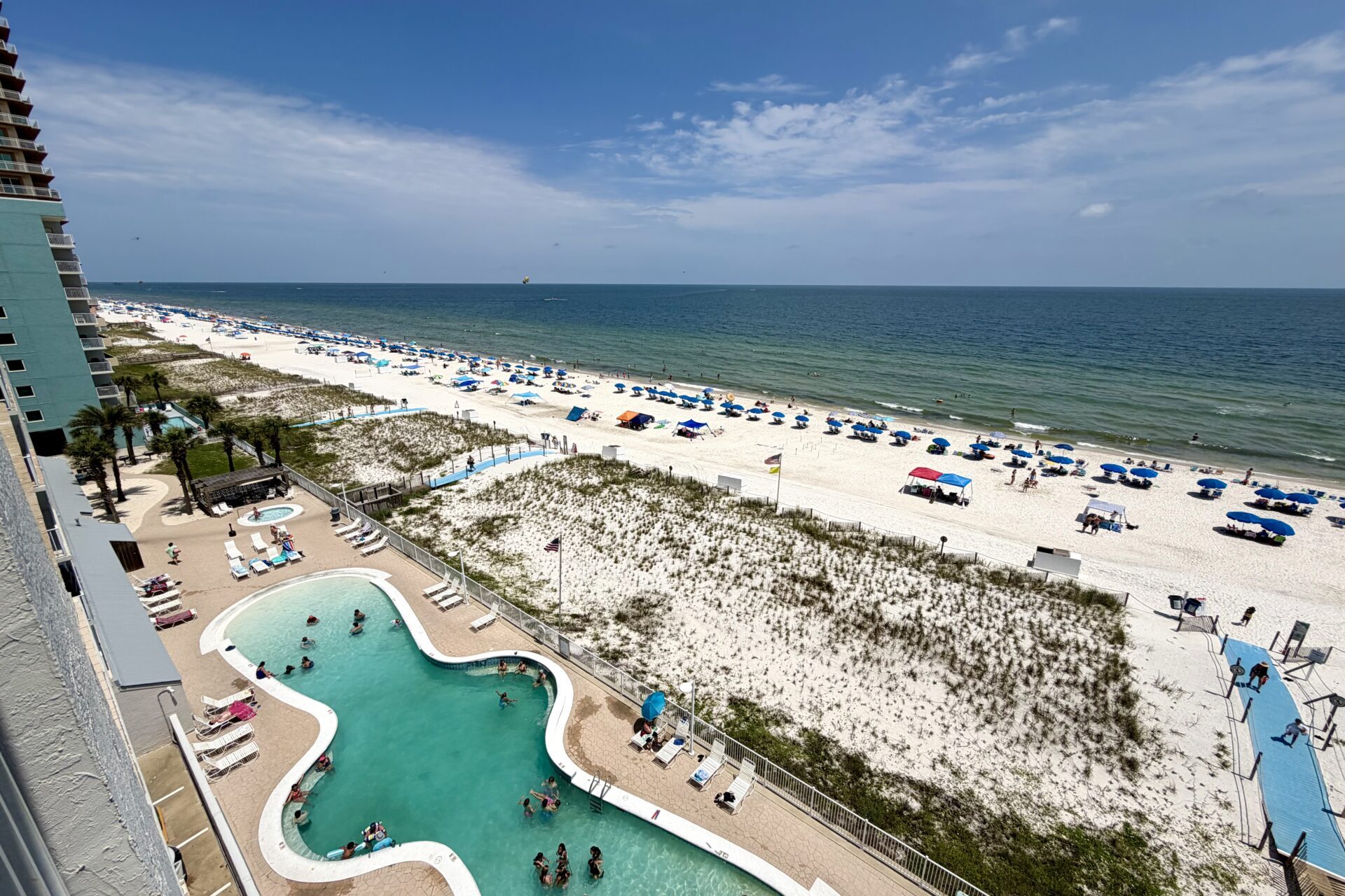 Families enjoying an August beach vacation in Gulf Shores, Alabama